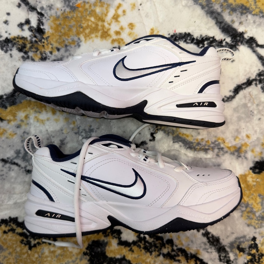 Nike Air Monarch IV Men's Training Shoes White Navy 416355-102 Sz 7 New
